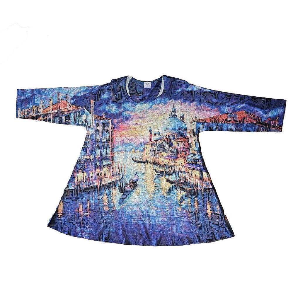 Et Lois Artistic Venice Scene Long Sleeve Tunic Dress